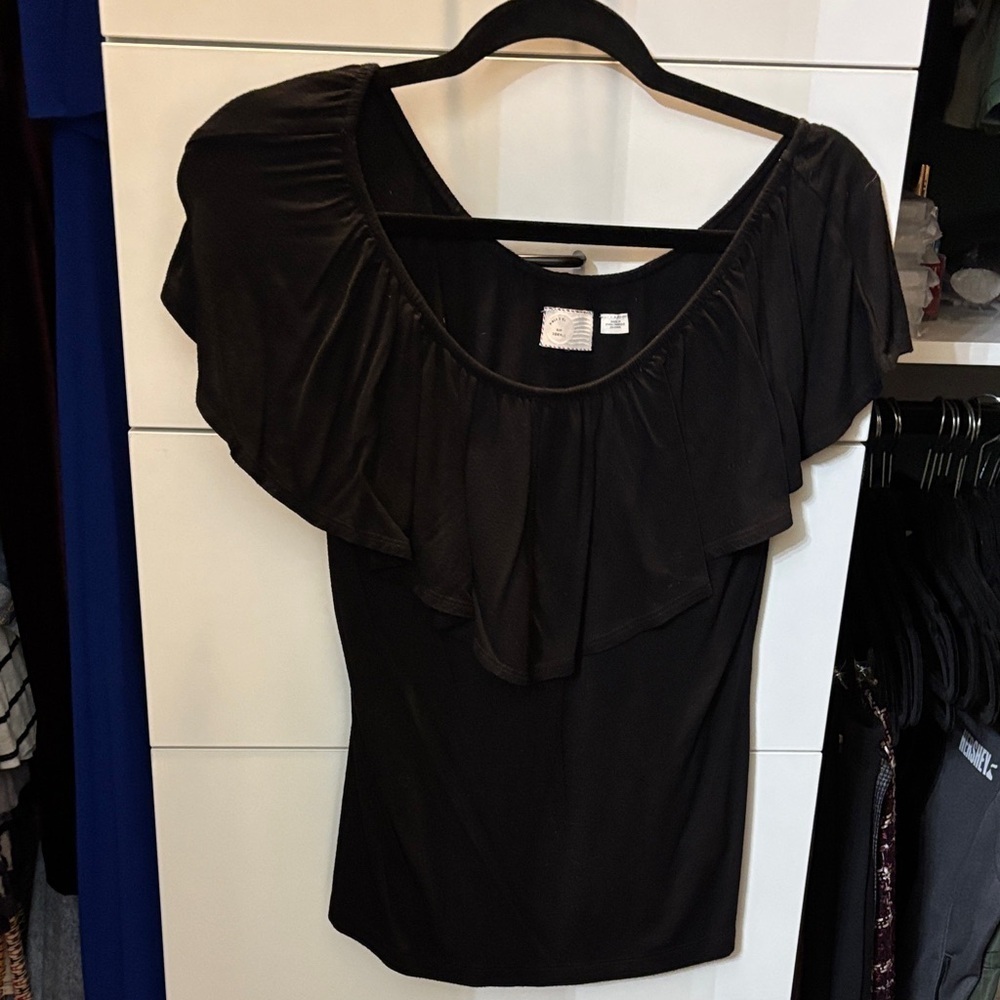 Anthropologie Elegant Black Ruffle Blouse